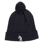 Chess Piece Knight Embroidered Pom Beanie