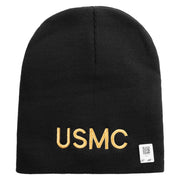 USMC Symbol Embroidered 8 Inch Short Beanie Made in USA - Black OSFM