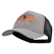 Aloha Beach with Flowers Embroidered Summer Foam Mesh Trucker Cap - Grey-Black OSFM