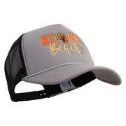 Aloha Beach with Flowers Embroidered Summer Foam Mesh Trucker Cap - Grey-Black OSFM