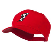 Checkered Flag Numbers Embroidered Red High Profile Cap