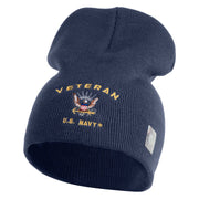 Veteran US Navy Symbol Embroidered 8 Inch Knit Short Beanie Made in USA - Navy OSFM