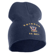 Veteran US Navy Symbol Embroidered 8 Inch Knit Short Beanie Made in USA - Navy OSFM