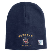 Veteran US Navy Symbol Embroidered 8 Inch Knit Short Beanie Made in USA - Navy OSFM