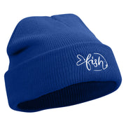 Sad Fish Logo Embroidered Super Stretch Knit Watch Cap Beanie - Royal OSFM