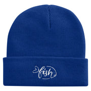 Sad Fish Logo Embroidered Super Stretch Knit Watch Cap Beanie - Royal OSFM