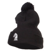 Chess Piece Knight Embroidered Pom Beanie