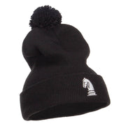 Chess Piece Knight Embroidered Pom Beanie