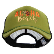 Aloha Beach with Flowers Embroidered Summer Foam Mesh Trucker Cap - Cactus-Black OSFM