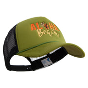 Aloha Beach with Flowers Embroidered Summer Foam Mesh Trucker Cap - Cactus-Black OSFM