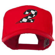 Checkered Flag Numbers Embroidered Red High Profile Cap