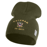 Veteran US Navy Symbol Embroidered 8 Inch Knit Short Beanie Made in USA - Olive OSFM