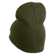Veteran US Navy Symbol Embroidered 8 Inch Knit Short Beanie Made in USA - Olive OSFM