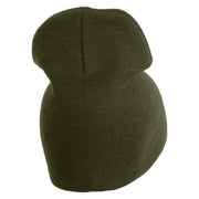 Veteran US Navy Symbol Embroidered 8 Inch Knit Short Beanie Made in USA - Olive OSFM