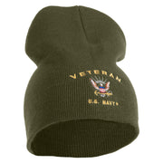 Veteran US Navy Symbol Embroidered 8 Inch Knit Short Beanie Made in USA - Olive OSFM