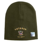 Veteran US Navy Symbol Embroidered 8 Inch Knit Short Beanie Made in USA - Olive OSFM