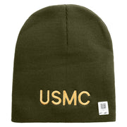 USMC Symbol Embroidered 8 Inch Short Beanie Made in USA - Olive OSFM