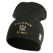 Veteran US Navy Symbol Embroidered 8 Inch Knit Short Beanie Made in USA - Graphite OSFM