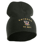 Veteran US Navy Symbol Embroidered 8 Inch Knit Short Beanie Made in USA - Graphite OSFM