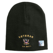 Veteran US Navy Symbol Embroidered 8 Inch Knit Short Beanie Made in USA - Graphite OSFM