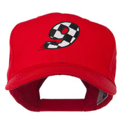 Checkered Flag Numbers Embroidered Red High Profile Cap