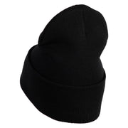 Cute Daisy Flower Embroidered Iron On Patched 12 Inch Long Knitted Beanie - Black OSFM