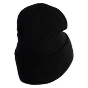 Cute Daisy Flower Embroidered Iron On Patched 12 Inch Long Knitted Beanie - Black OSFM