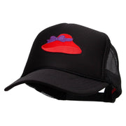 Embroidered Lady Red Hat Patched Foam Front Golf Style Mesh Back Cap - Black OSFM