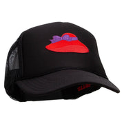 Embroidered Lady Red Hat Patched Foam Front Golf Style Mesh Back Cap - Black OSFM