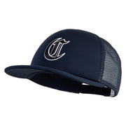 Old English Black C Patched Flat Bill Trucker Snapback Cap - Navy OSFM