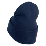 Cute Daisy Flower Embroidered Iron On Patched 12 Inch Long Knitted Beanie - Navy OSFM
