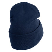 Cute Daisy Flower Embroidered Iron On Patched 12 Inch Long Knitted Beanie - Navy OSFM