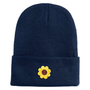Cute Daisy Flower Embroidered Iron On Patched 12 Inch Long Knitted Beanie - Navy OSFM