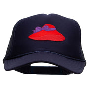 Embroidered Lady Red Hat Patched Foam Front Golf Style Mesh Back Cap - Navy OSFM