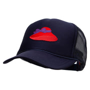 Embroidered Lady Red Hat Patched Foam Front Golf Style Mesh Back Cap - Navy OSFM