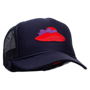 Embroidered Lady Red Hat Patched Foam Front Golf Style Mesh Back Cap - Navy OSFM