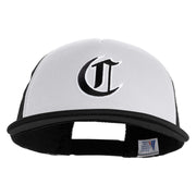 Old English Black C Patched Flat Bill Trucker Snapback Cap - White Black OSFM