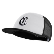 Old English Black C Patched Flat Bill Trucker Snapback Cap - White Black OSFM