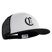 Old English Black C Patched Flat Bill Trucker Snapback Cap - White Black OSFM