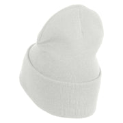Cute Daisy Flower Embroidered Iron On Patched 12 Inch Long Knitted Beanie - White OSFM
