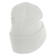 Cute Daisy Flower Embroidered Iron On Patched 12 Inch Long Knitted Beanie - White OSFM