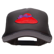 Embroidered Lady Red Hat Patched Foam Front Golf Style Mesh Back Cap - Charcoal OSFM