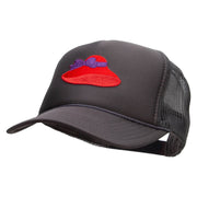 Embroidered Lady Red Hat Patched Foam Front Golf Style Mesh Back Cap - Charcoal OSFM