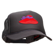 Embroidered Lady Red Hat Patched Foam Front Golf Style Mesh Back Cap - Charcoal OSFM