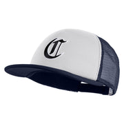 Old English Black C Patched Flat Bill Trucker Snapback Cap - White Navy OSFM
