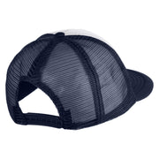 Old English Black C Patched Flat Bill Trucker Snapback Cap - White Navy OSFM