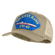 USS Kitty Hawk CV 63 Blue Patched Solid Cotton Twill 5 panel Mesh Back Cap - Khaki OSFM