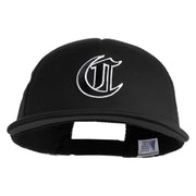 Old English Black C Patched Flat Bill Trucker Snapback Cap - Black OSFM