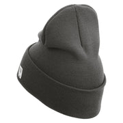 US Marine Corps Veteran Logo Embroidered 12 Inch Solid Knit Cuff Long Beanie Made in USA - Charcoal OSFM