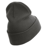 US Marine Corps Veteran Logo Embroidered 12 Inch Solid Knit Cuff Long Beanie Made in USA - Charcoal OSFM